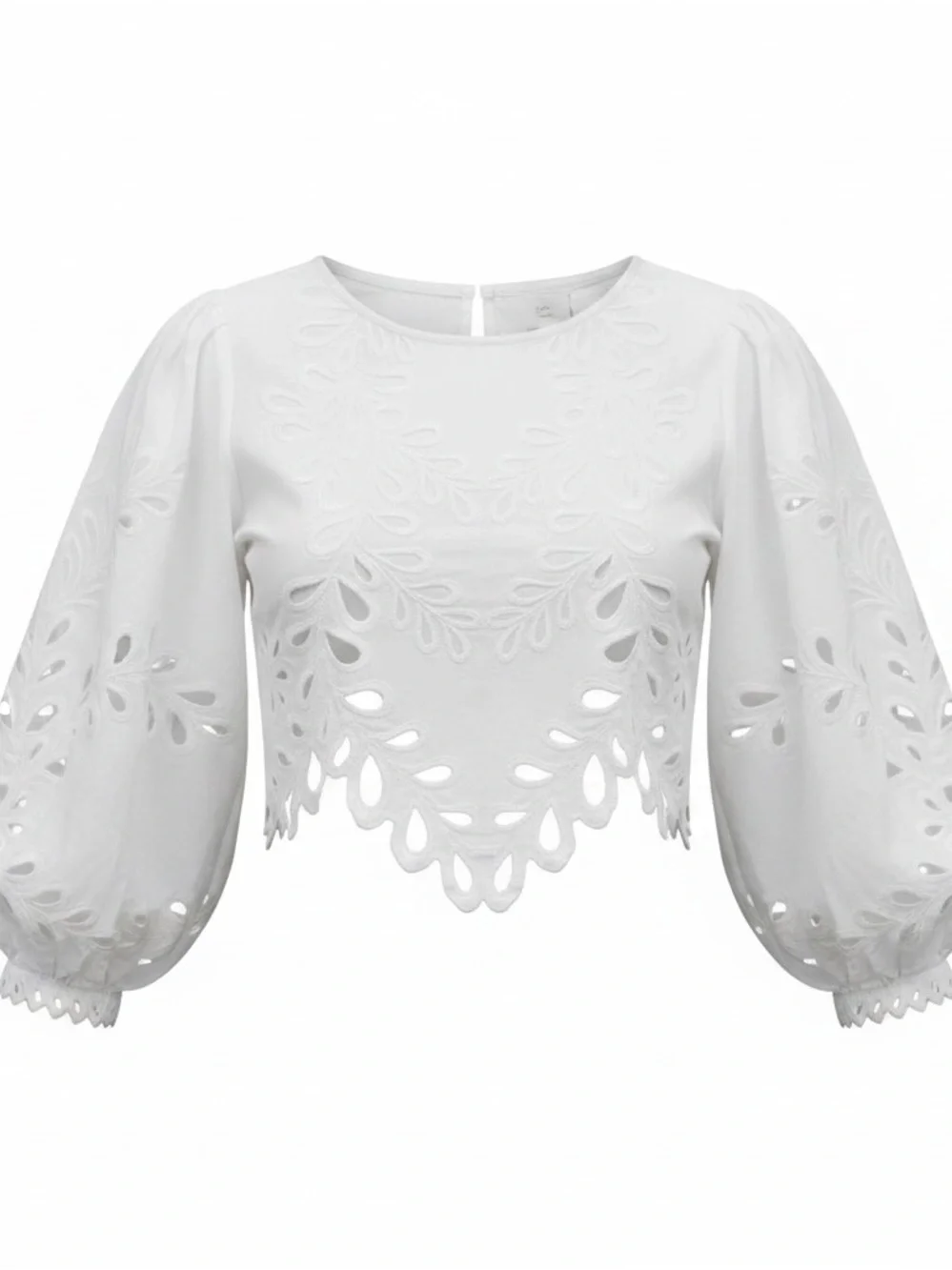 Free People White Eyelet Cropped Peasant Blouse - Women's Top